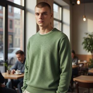 ALAN FLUSSER 100% Pure Cashmere Crewneck Sweater Green Men’s Classic Soft Luxury